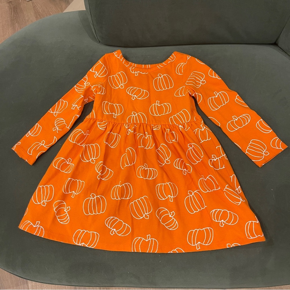 Cat & Jack Vibrant Orange Pumpkin Dress with White Accents size 2T